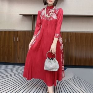 Fashionable Miyake pleated high-end dress 2024 autumn loose new style temperament slimming pleated skirt covers the belly