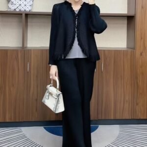 High waisted tassel wide leg knitted pants for women, new autumn and winter look slim, elastic slim fit, versatile commuting pants, fashionable belly covering pants