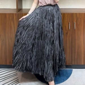 Jia Ning's new style temperament plus size loose women's clothing covers flesh trend pleated long skirt high waist square dance long skirt：圖片 5