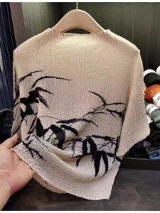 Wrinkled Spring/Summer New Style Chinese Feng Shui Ink Bamboo Printed T-shirt Fashionable and Versatile Loose Look Thin Top Short Sleeve Outerwear T-shirt：圖片 5