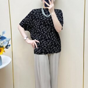 Chiffon shirt floral pop fashion round neck slimming versatile printed loose and stylish short sleeved top jacquard simple：圖片 6