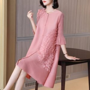 Jia Ning pleated versatile fashionable dress, slimming and stylish, mm cardigan, three-dimensional floral dress：圖片 4