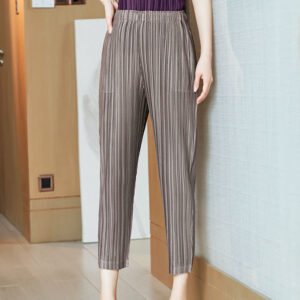 Thin pleated slim fit cropped pants casual pants women's harem pants new high-end temperament small leg pants loose high waist mom