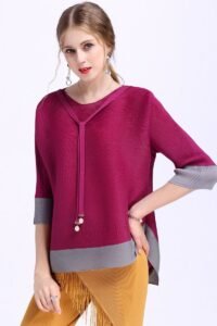 JW091718- Fashionable European and American color blocked pearl strap loose top Jianing original product boutique women's clothing：圖片 5