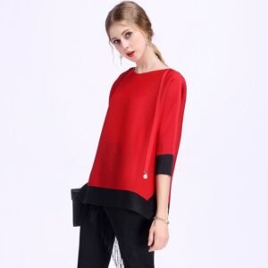 JW091718- Fashionable European and American color blocked pearl strap loose top Jianing original product boutique women's clothing