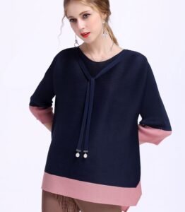 JW091718- Fashionable European and American color blocked pearl strap loose top Jianing original product boutique women's clothing：圖片 9