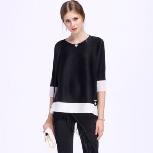 JW091718- Fashionable European and American color blocked pearl strap loose top Jianing original product boutique women's clothing：圖片 10