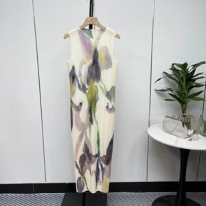 Dress print fashionable tie dye summer ink temperament narcissus flower vest skirt slim fit pullover straight tube round neck：圖片 2
