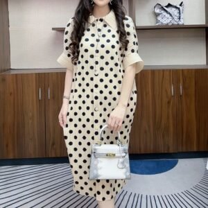 Summer new dress 2024 high-end temperament slim fit polka dot short sleeved slimming waist French skirt covering flesh：圖片 3