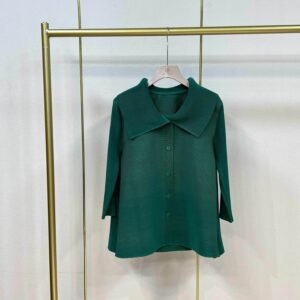 Slimming autumn mom's stylish cardigan new loose doll collar top striped big collar solid color top temperament：圖片 4
