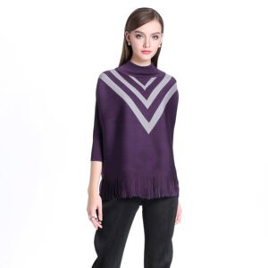 New European and American V-shaped color blocked high neck tassel fashionable spring and autumn women's top loose slimming plus size office outfit：圖片 3