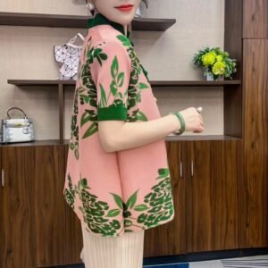 Jia Ning's new Chinese style button top with short sleeves and printed new style temperament, slanted collar, summer versatile, retro ethnic style stand up collar：圖片 6
