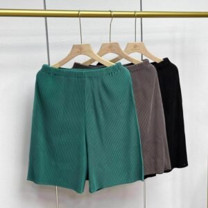 Elastic, simple, fashionable, versatile women's clothing, summer casual, high waisted, angular mesh, plus size five quarter pants, solid color for wearing, slimming off