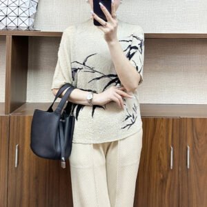 Wrinkled Spring/Summer New Style Chinese Feng Shui Ink Bamboo Printed T-shirt Fashionable and Versatile Loose Look Thin Top Short Sleeve Outerwear T-shirt：圖片 8