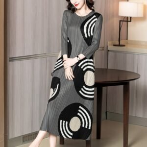 2024 summer new fashionable temperament print medium long loose skirt slimming pleated high-end dress：圖片 4