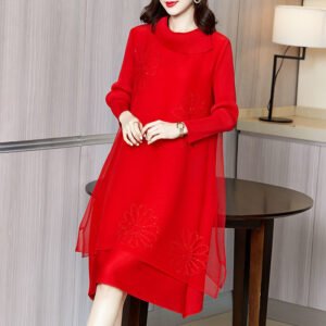 Miyake pleated red dress 2021 spring new high-end and stylish age reducing plus size slimming A-line dress