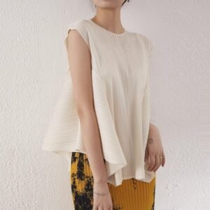 Summer irregular sleeveless pleated top design, thin, high-end, casual, versatile, small, fresh, solid color, loose fit：圖片 4
