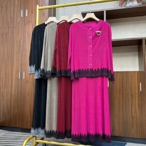 Skinny Mom Round Neck Lady Dress Set, Two Piece Temperament Dress, Small Fragrant Style, Noble and Elegant Dress Set, Fashionable：圖片 5