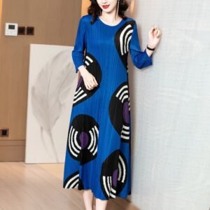 2024 summer new fashionable temperament print medium long loose skirt slimming pleated high-end dress：圖片 5