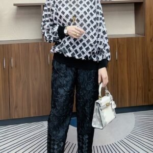 Autumn and winter plus size new slimming casual pants jacquard pencil pants 2024 thick wide leg loose pants cover flesh
