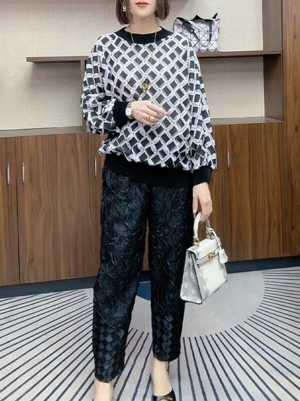 Autumn and winter plus size new slimming casual pants jacquard pencil pants 2024 thick wide leg loose pants cover flesh
