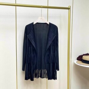 Jianing new style temperament striped retro new style slimming women's long sleeved tassel cardigan top early autumn pleated fashion：圖片 4