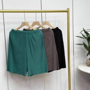 Elastic, simple, fashionable, versatile women's clothing, summer casual, high waisted, angular mesh, plus size five quarter pants, solid color for wearing, slimming off：圖片 3