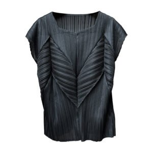 Miyake irregular T-shirt loose short sleeved 2024 pleated top looks slim and fragrant women's Western style short sleeved solid color：圖片 4