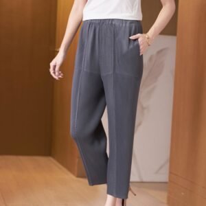 Mid aged and elderly nine point summer loose elastic casual stretch meat blocking casual pants fish scale small leg pants high waist mom：圖片 4