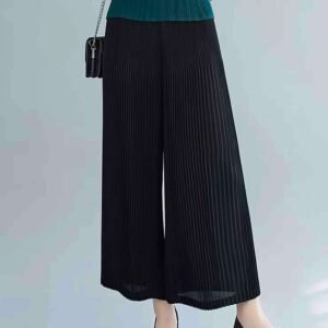 Jia Ning summer slimming and loose fitting cropped pants in large size, with a loose fit and solid color toothpick pleats. Wide leg pants with pleats：圖片 3