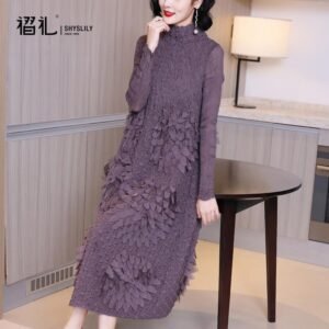 High end Coat Dress 2021 Spring and Autumn New Fashion Aging Reduction Large Red Long sleeved Bottom Skirt Medium length：圖片 3