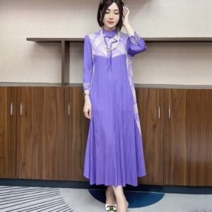 Fashionable Miyake pleated high-end dress 2024 autumn loose new style temperament slimming pleated skirt covers the belly：圖片 3