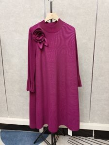 Autumn dress, fashionable and simple women's clothing, covering the belly and showing off thinness, medium to long style, high neck, one flower horizontal folding skirt, stylish round neck：圖片 8