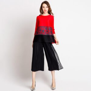 K80730 original high-end pleated high waist slim fit wide leg pants fashionable plus size autumn new product wholesale：圖片 3