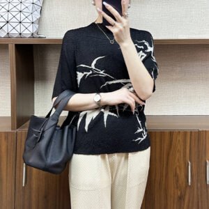 Wrinkled Spring/Summer New Style Chinese Feng Shui Ink Bamboo Printed T-shirt Fashionable and Versatile Loose Look Thin Top Short Sleeve Outerwear T-shirt：圖片 9