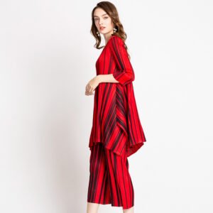 K80834- Color blocked vertical stripe set with three quarter sleeves, high-end fashion two-piece set：圖片 10