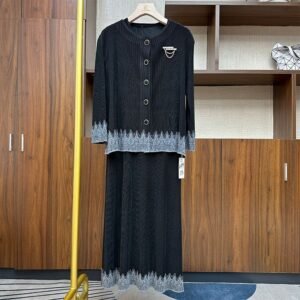 Skinny Mom Round Neck Lady Dress Set, Two Piece Temperament Dress, Small Fragrant Style, Noble and Elegant Dress Set, Fashionable：圖片 9