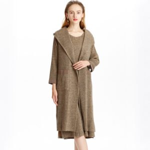 K8107JiaNing new winter coat woolen hooded cardigan medium long pleated jacket：圖片 2