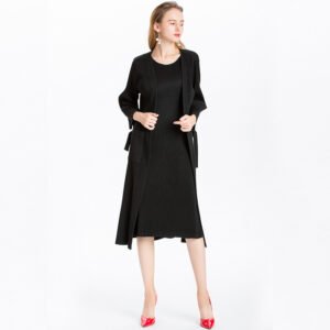 K81102 woolen two-piece set Jianing 2018 winter new pleated dress+long windbreaker jacket：圖片 3