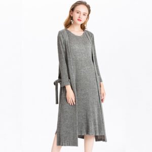 K81102 woolen two-piece set Jianing 2018 winter new pleated dress+long windbreaker jacket：圖片 5