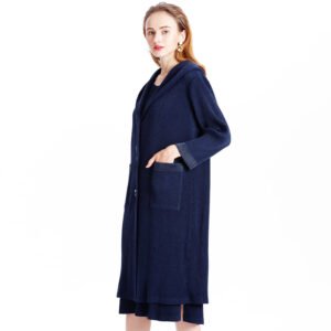K8107JiaNing new winter coat woolen hooded cardigan medium long pleated jacket：圖片 3