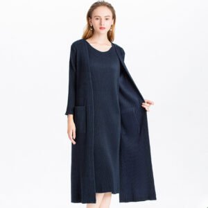 K81102 woolen two-piece set Jianing 2018 winter new pleated dress+long windbreaker jacket