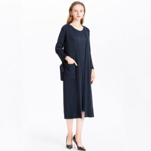 K81102 woolen two-piece set Jianing 2018 winter new pleated dress+long windbreaker jacket：圖片 8