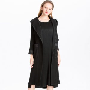 K8107JiaNing new winter coat woolen hooded cardigan medium long pleated jacket