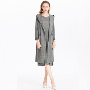 K8107JiaNing new winter coat woolen hooded cardigan medium long pleated jacket：圖片 7