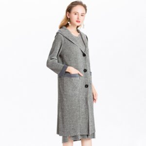 K8107JiaNing new winter coat woolen hooded cardigan medium long pleated jacket：圖片 8