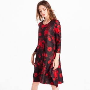 K80924 high-end boutique digital flower dress, Jia Ning's new 18 year old pleated craft round neck large swing dress：圖片 2