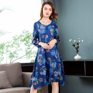 K80924 high-end boutique digital flower dress, Jia Ning's new 18 year old pleated craft round neck large swing dress