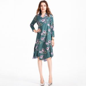 K81010 Boutique V-neck Precision Crimping Digital Flower Dress Jianing 2022 New Spring and Autumn Palace Dress：圖片 4