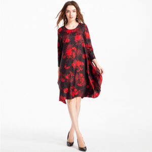 K80924 high-end boutique digital flower dress, Jia Ning's new 18 year old pleated craft round neck large swing dress：圖片 7